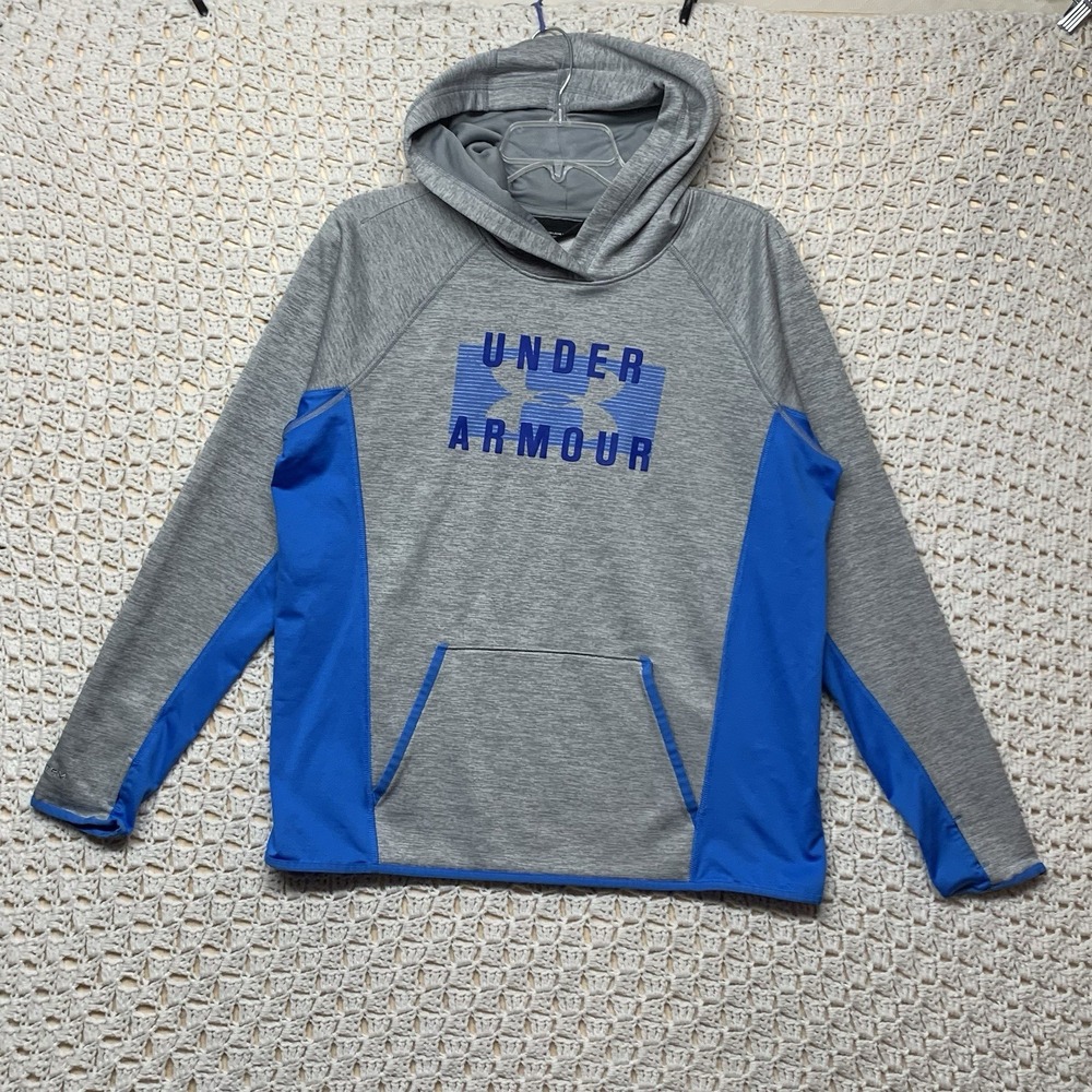 Under Armour Storm Hoodie Pullover Women Sz L‎ Gray Blue Thumb Holes